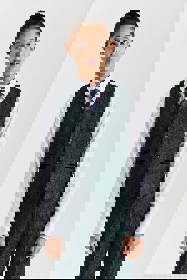 Paul Andrew Regent - Boys Green 3 Piece Prince Of Wales Checked Suit