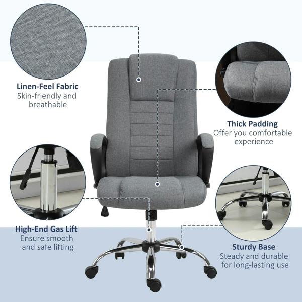 Dark grey linen-look office chair with breathable fabric and thick padding