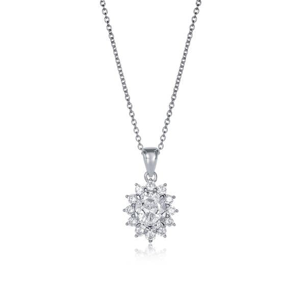 namana 925 Sterling Silver Clear Cubic Zirconia Oval Halo Pendant Necklace