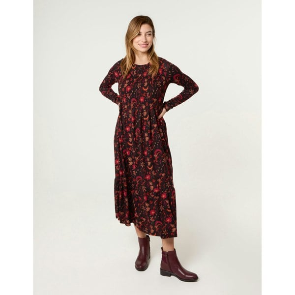 Blue Vanilla Frill High Neck Shirred Waist Paisley Dress