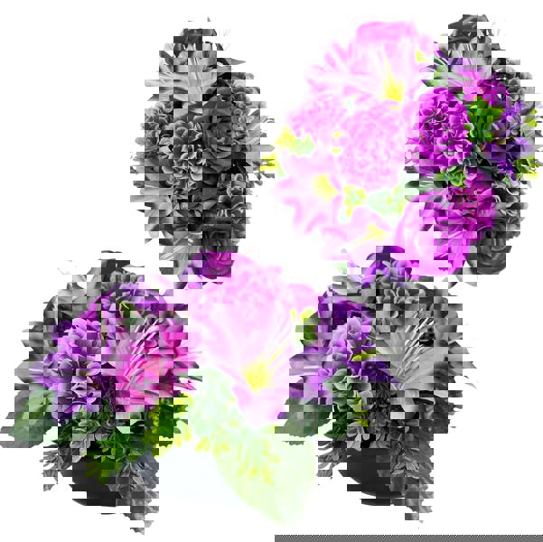 Memorials Direct Premium Artificial Grave Flowers – 24cm Purple Rose With Lily & Chrysanthemum | Weighted Pot