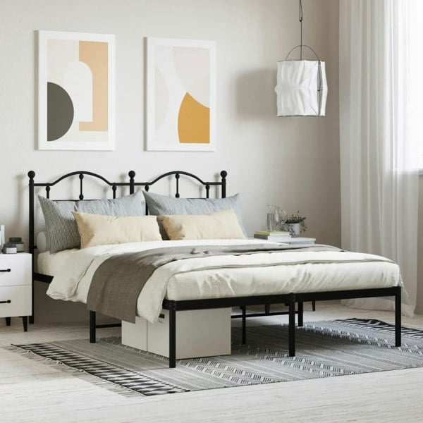 Berkfield Metal Bed Frame with Headboard Black 135x190 cm