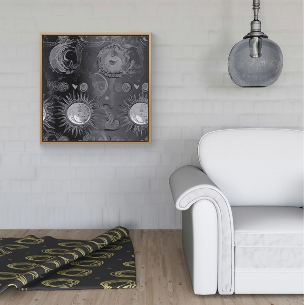 Warren Reed Black Grey Abstract Sun and Moon Framed Canvas