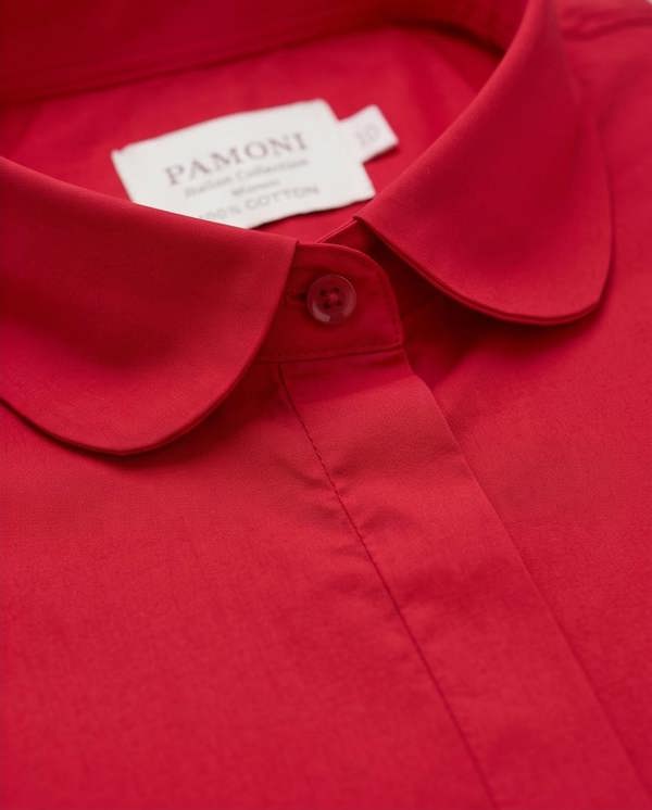 Pamoni Red Fitted Cotton Shirt with Peter Pan Collar