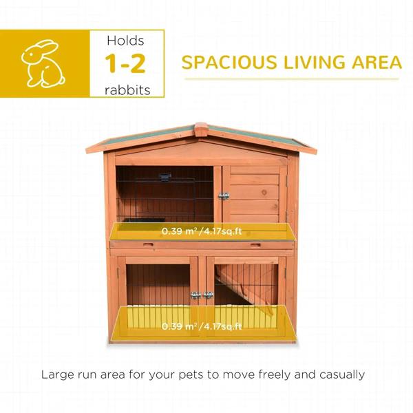 2-tier rabbit hutch showing spacious interior run area with front wire sections and doors