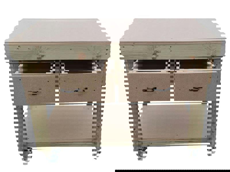 Wooden MDF Top Workbench – Mobile Tool Cabinet with Drawers and Wheels, Ideal for Dry Indoor Spaces Such as Garages, Workshops, and Studios.