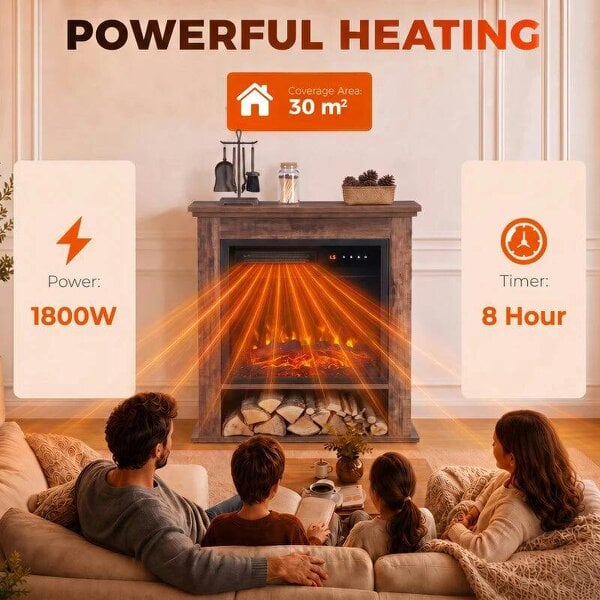Electric Fireplace Suite with Shelf, 25" 1800W Electric Fire and Surround with LED Flame, 5 Brightness, Remote, Oak