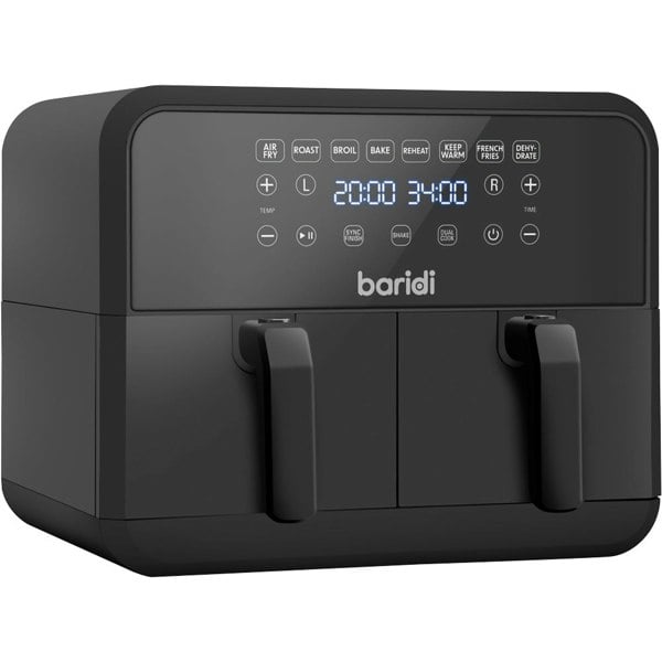 8L Dual Zone Air Fryer Oven - 8-in1 Easy Clean Black Worktop Cooker 2x 4L Basket