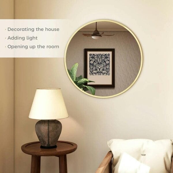 Bobobiy 61cm Decorative Wall Mirror for Bedroom Living Room, Modern Round Bathroom Mirror for Home Decor, Gold Tone