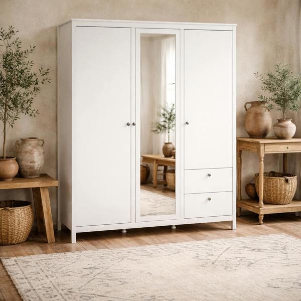 Wyld Haus Gossmere White Wardrobe 3 Doors 2 Drawers