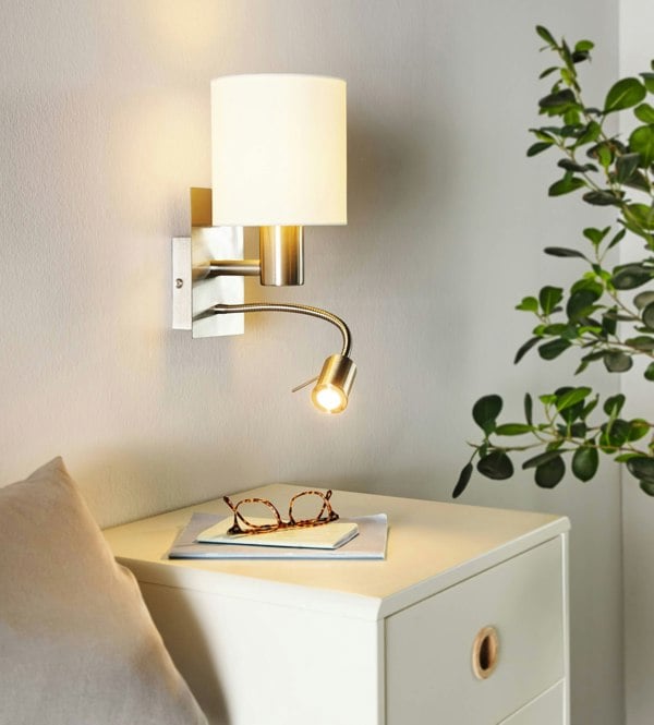 EGLO Pasteri White Fabric LED Wall Lamp With Reading Light