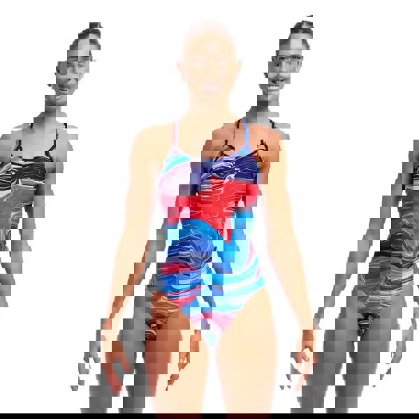 Funkita Wave Craze Diamond Back swimsuit in blue red abstract print