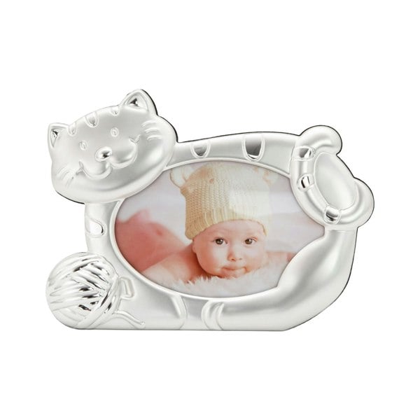 Fun Smiling Cat Themed Satin Silver Picture Frame with String Ball Image 3