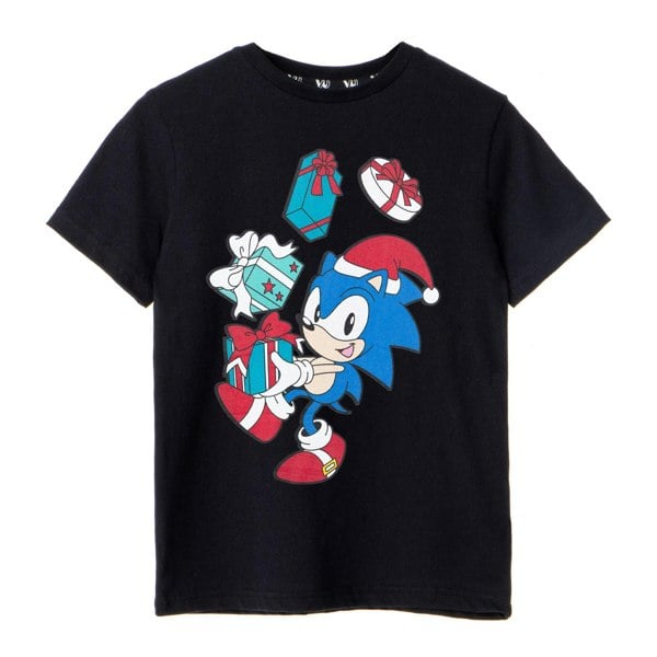 Sonic The Hedgehog Boys Present Short-Sleeved Christmas T-Shirt - Black