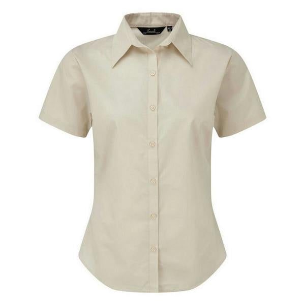 Premier Short Sleeve Poplin Blouse / Plain Work Shirt - Natural