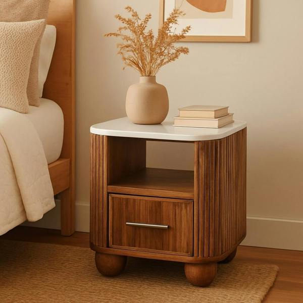 Artisan Furniture Solid Wood Beaumont Marble Bedside, Brown, Marble