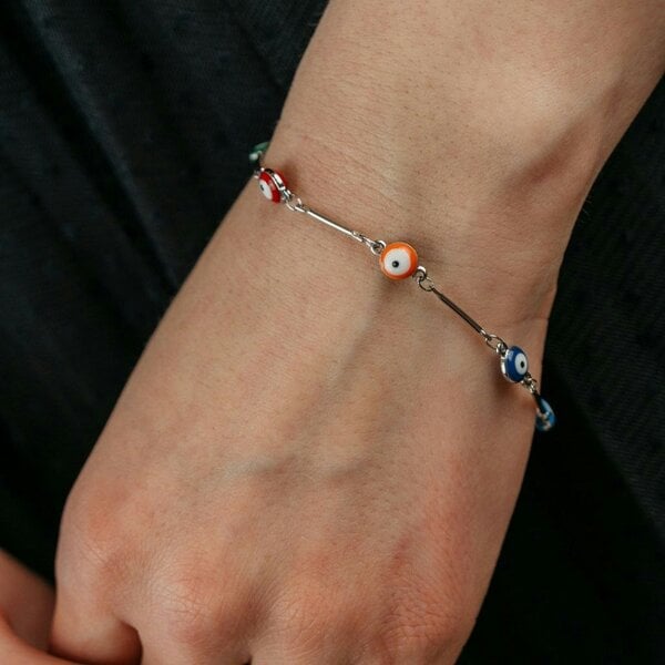 The Colourful Aura Gold and Silver Evil Eye Charm Dainty Minimalist Protection Bracelet
