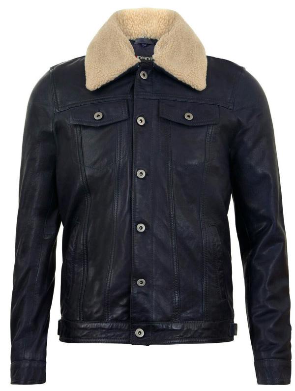 Infinity Leather Mens Removable Collar Leather Trucker Jacket-Zagreb