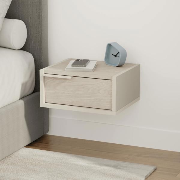 Decortie Eco Floating Bedside Table w/Drawer Modern Nightstand Wall-Mounted Space Saver Metal Handle Bedroom