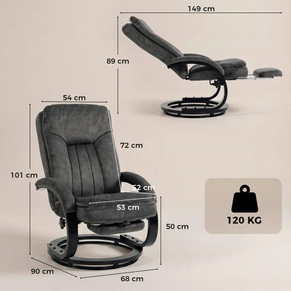 HOMCOM Swivel Recliner Chair, Velvet Manual Recliner Armchair