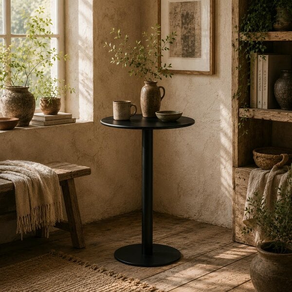 Wyld Haus Lestaguette Metal And Wood Black Round Dining Table With Steel Base 60 x 60cm