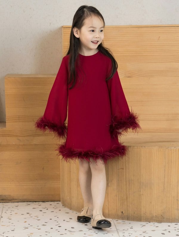 BALOU GIRLS Girls Ostrich Feather Trimmed Dress