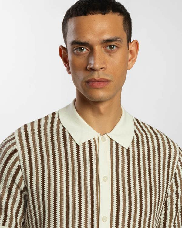 Steel & Jelly Tonal Stripe Knitted Button Polo Shirt