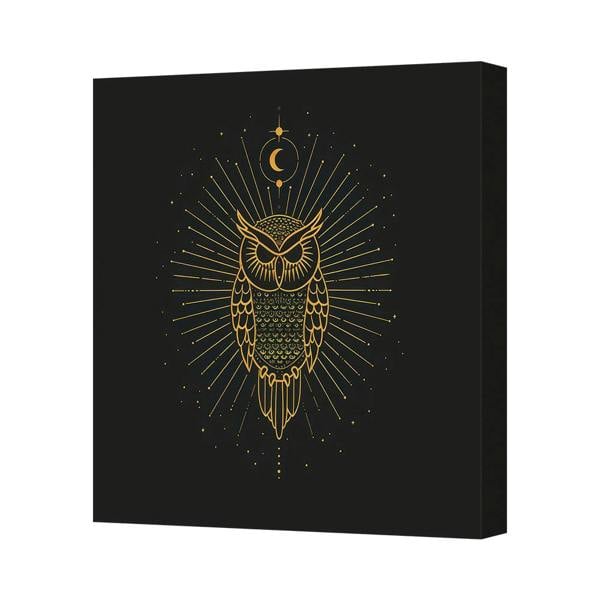 Benjamin Tate Design Gold Owl Canvas Art Print With Moon Rays For Modern Home