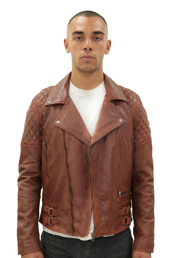 Infinity Leather Mens Quilted Leather Biker Jacket-Bordeaux