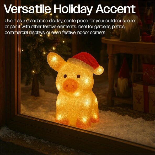Scotts of Stow Xmas Haus 28cm Acrylic Festive Christmas LED Pig