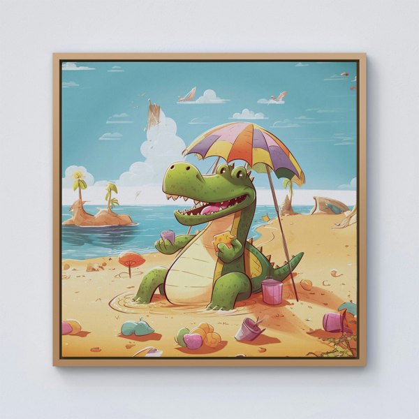 Warren Reed A Crocodile On A Beach Holiday Framed Canvas