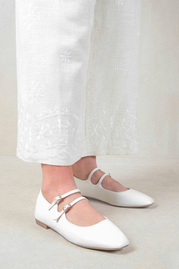 Where's That From Detox Strappy Ballerina Flats in White Faux Leather