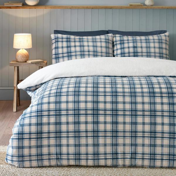 Catherine Lansfield Cosy Ribbed Check Duvet Cover Set Blue
