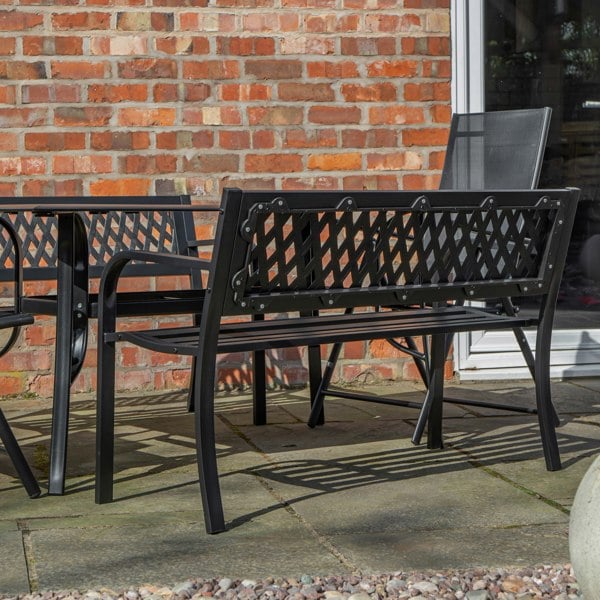 Samuel Alexander Outdoor 6 Person Rectangular Glass Top Garden Dining Table Benches & Chairs Set