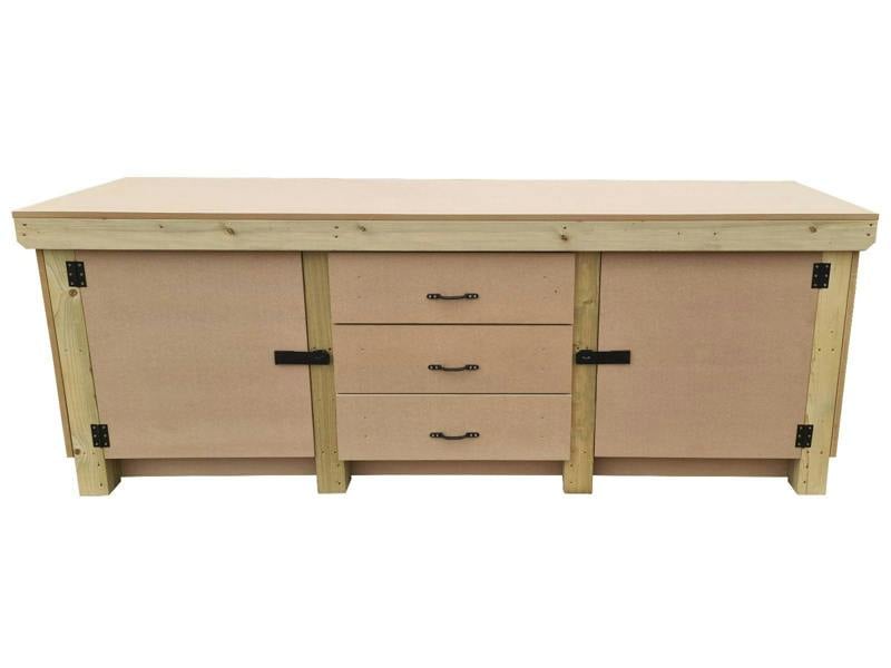 Arbor Garden Solutions Wooden work bench with drawers and double lockable cupboard (V.8)