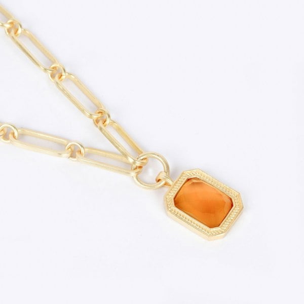 Lila Rasa Paperclip Chain Rectangular Citrine Crystal Necklace