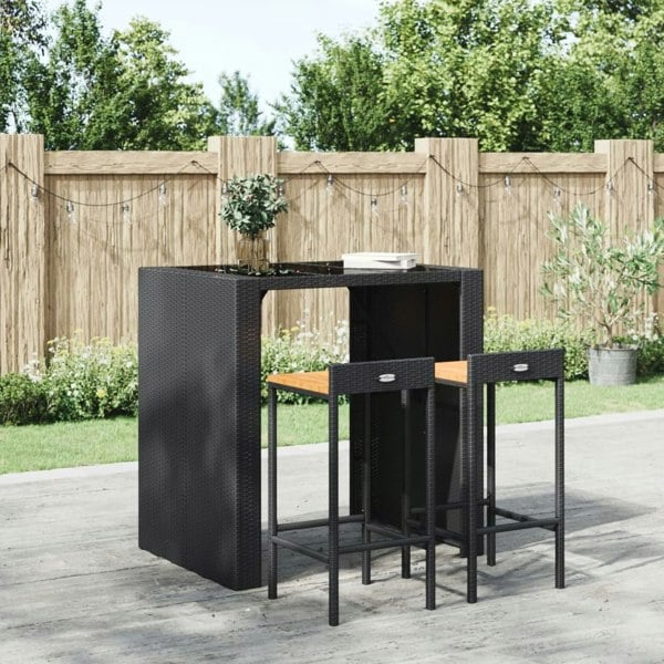Berkfield Bar Stools 2 pcs Black Poly Rattan and Solid Wood Acacia