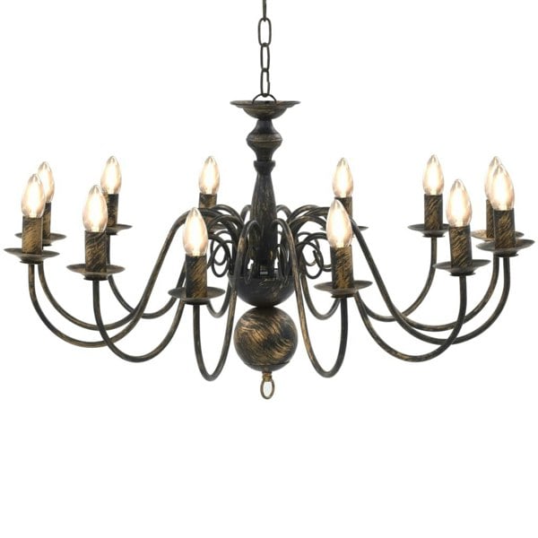 Berkfield Chandelier Antique Black 12 x E14 Bulbs