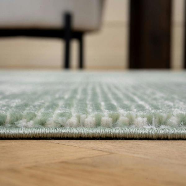 Carmel green striped design rug, textured pile, durable material, anti-allergic, easy-care | THE RUGS