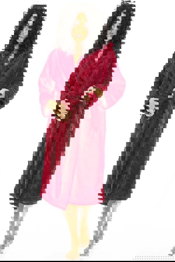 Camille Womens Magenta Supersoft Fluffy Fleece Hooded Robes