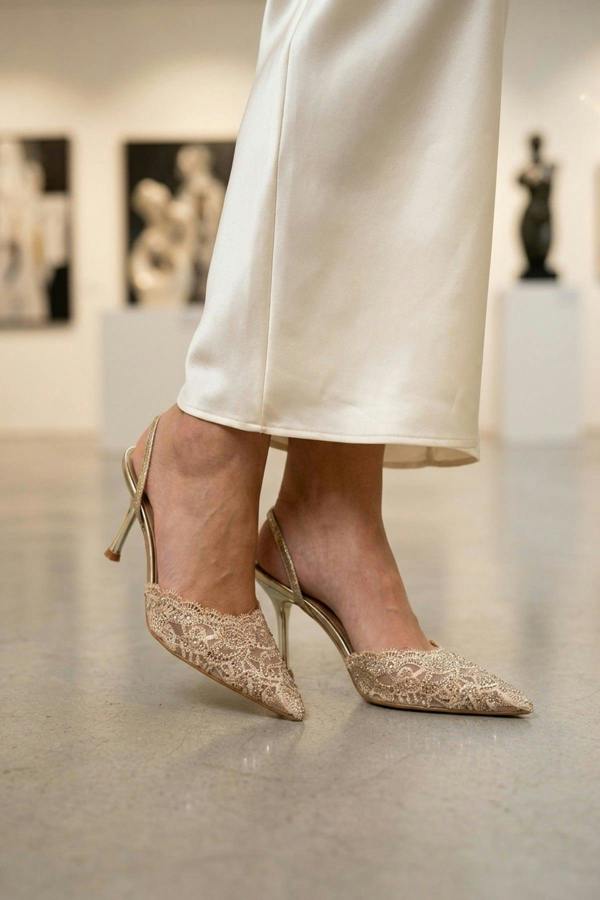 ikrush Genevieve Embellished Lace Mesh Pointed Heels