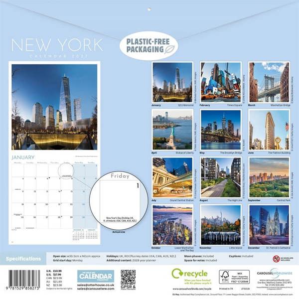 New York Calendar 2027, Wall Calendars, Month To View, Travel, Gift