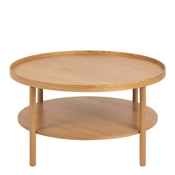 Wyld Haus Bermudas Natural Oak Wood Round Coffee Table Bottom Shelf
