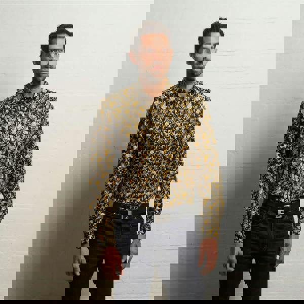 Gabicci G55W07 Long Sleeve Printed Woven Shirt Gabicci Classic BLACK