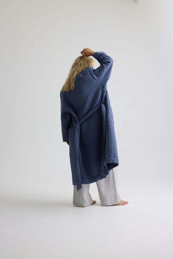 Pretty You London Quilted Cotton Robe In Folkestone Grey