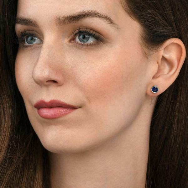 namana 925 Sterling Silver Dark Blue Solitaire Bezel Set Stud Earrings for Women