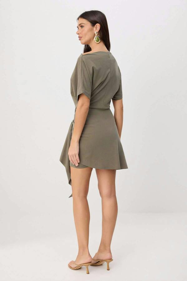 Premium Lyocell Boat Neck Drop Shoulder A-Line Mini Dress