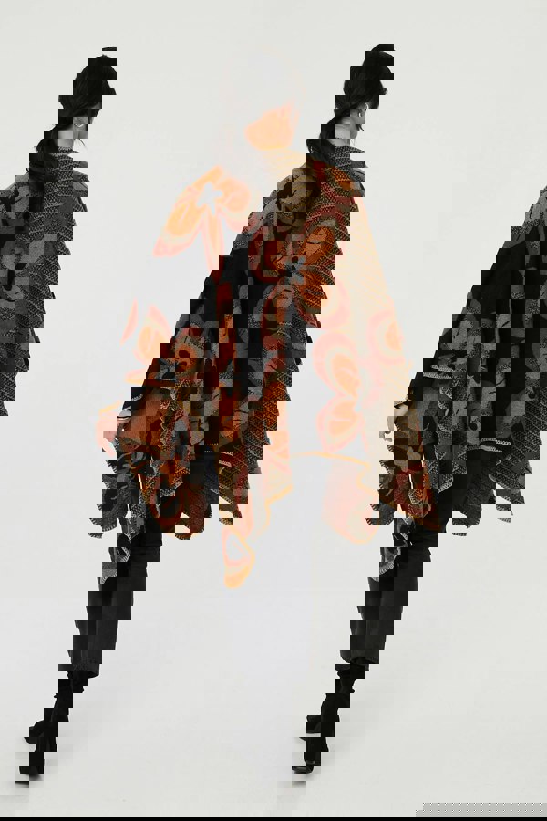 Black | Abstract Floral Print Longline Poncho
