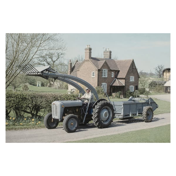 Ferguson FE35 Tractor with Loader and Muck Spreader Canvas Picture Print, Circa 1956 Farm Scene, 60 x 40 cm