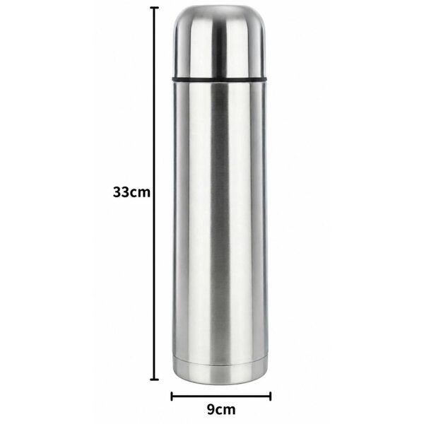 Dyzi 1L Stainless Steel Vacuum Flask Insulated Travel Bottle Silver
